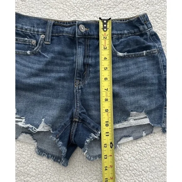 Aerie Women's Blue Denim Jean Shorts Size Small Elastic Waist Distressed Hem - Picture 5 of 7